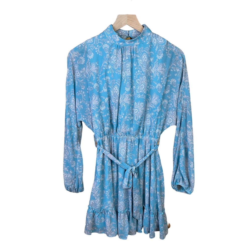 Altard State Women's XS Mock Neck Blue Mini Floral Spring Summer Dress Fairy